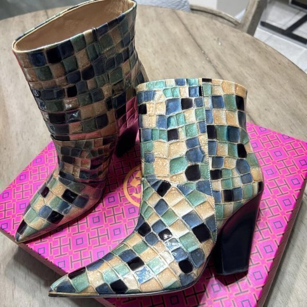 Size 7.5 Tory Burch Lila Ankle Booties Hand Painted Leather